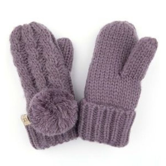 C.C Kids Ribbred Knit Mitten Gloves W. Pom - Picture 1 of 1